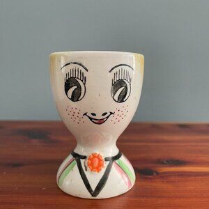 Lego Ceramic Egg Cup Head Moustache Man Anthropomorphic Japan Vintage 3"